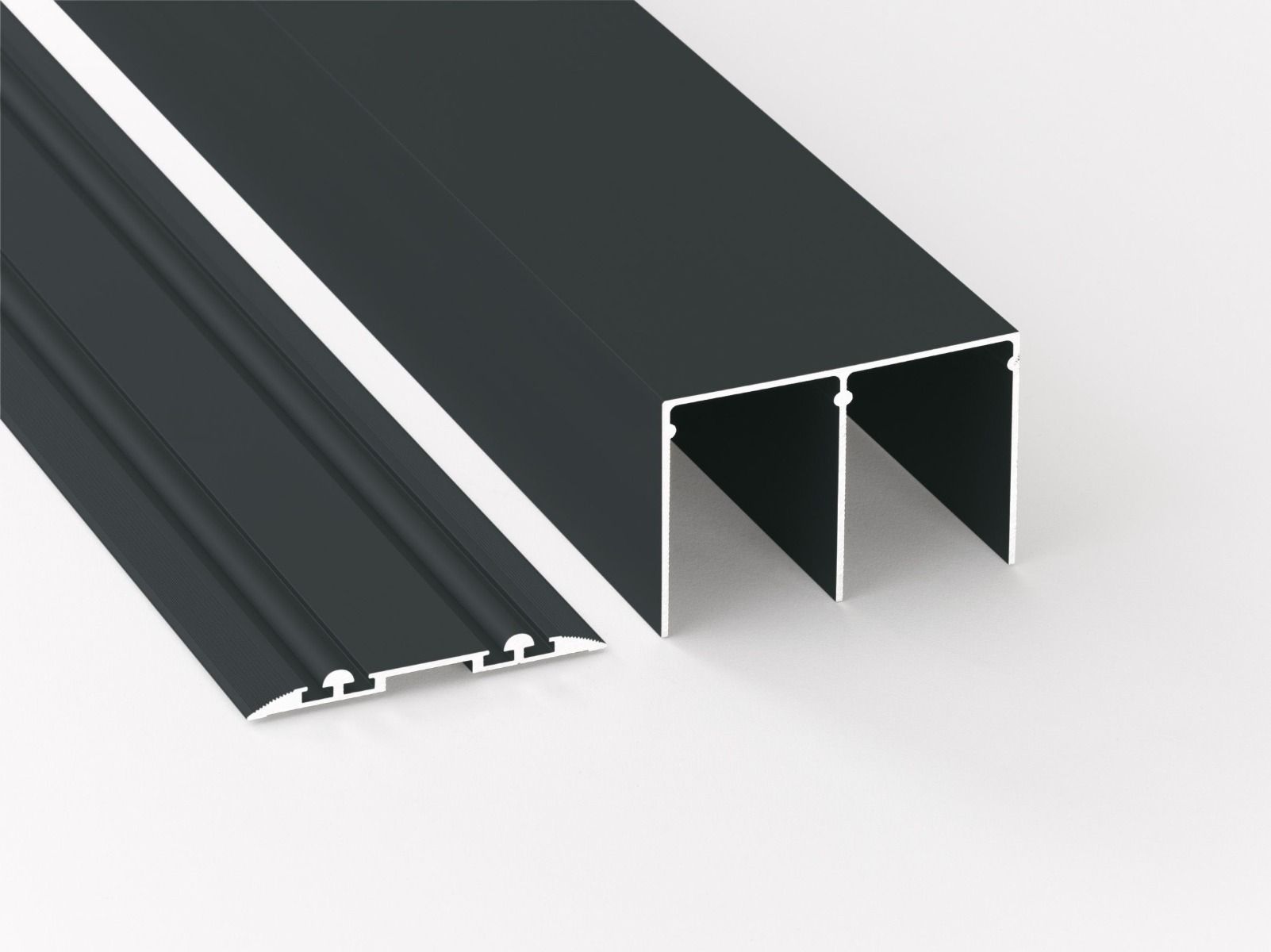Flexo Schienen für Schiebetür Baupaket, Profil schwarz, 2-spurig, Länge 2m
